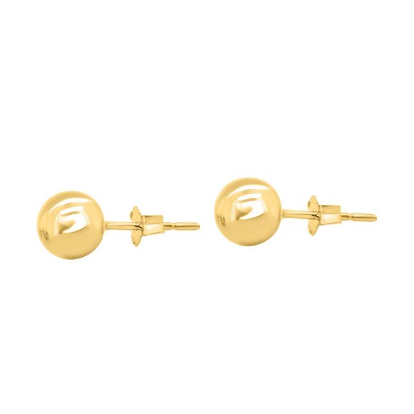 24K Gold Micro Plated 4MM Ball Earrings Silver - Picture 4 of 5